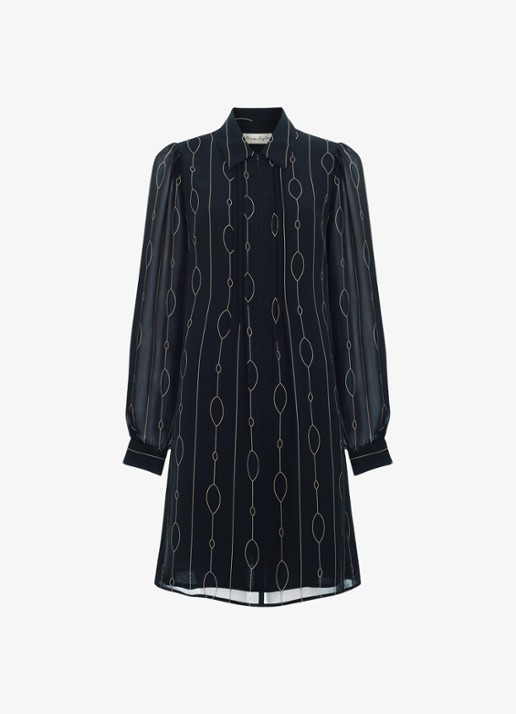 Phase Eight Candice midi blousejurk met grafische print - voorkant zwart
