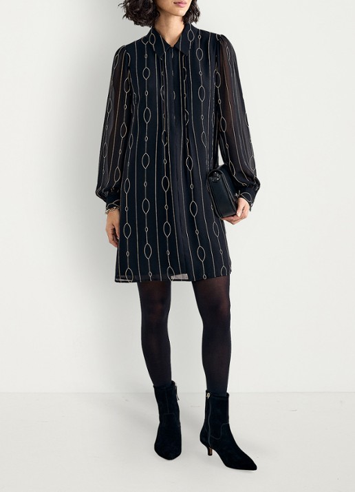 Phase Eight Candice midi blousejurk met grafische print - voorkant 2 zwart