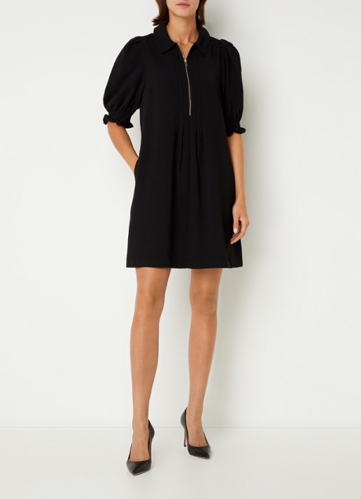 Phase Eight Candice mini jurk met pofmouw en steekzakken - voorkant 3 zwart