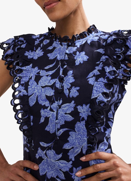 Phase Eight Caraline mini jurk met bloemenprint - detail 5 donkerblauw