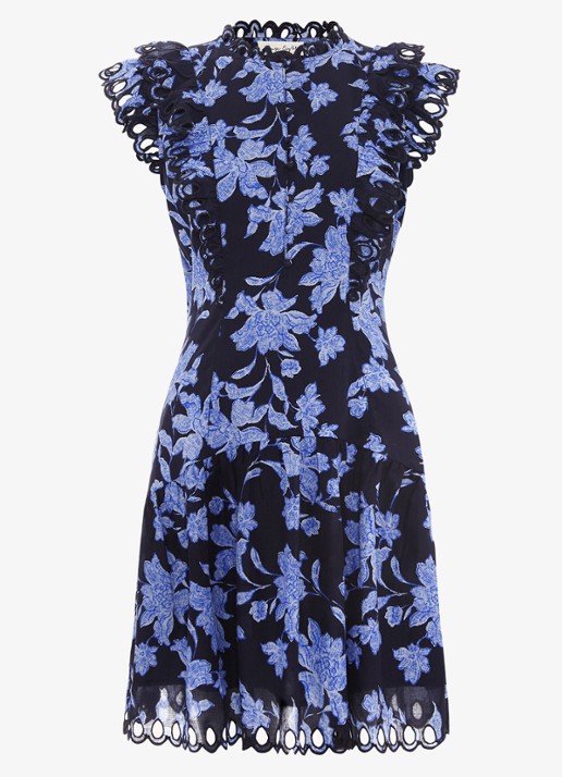 Phase Eight Caraline mini jurk met bloemenprint - voorkant 2 donkerblauw