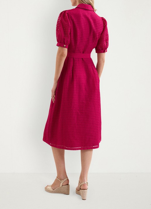 Phase Eight Carey midi blousejurk met structuur - achterkant 7 donkerroze