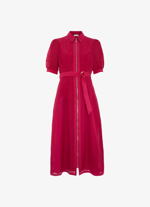 Phase Eight Carey midi blousejurk met structuur - voorkant donkerroze
