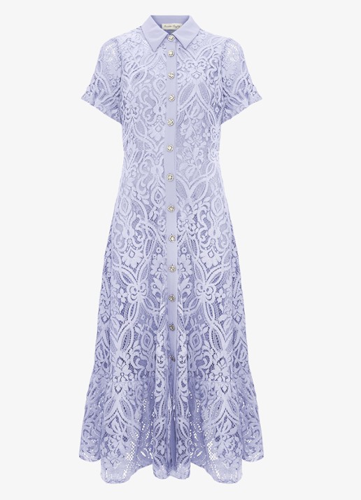 Phase Eight Carmine midi blousejurk met details van kant - voorkant lichtblauw