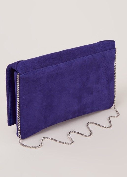 Phase Eight Carrie Knot clutch van suède - detail 2 kobaltblauw