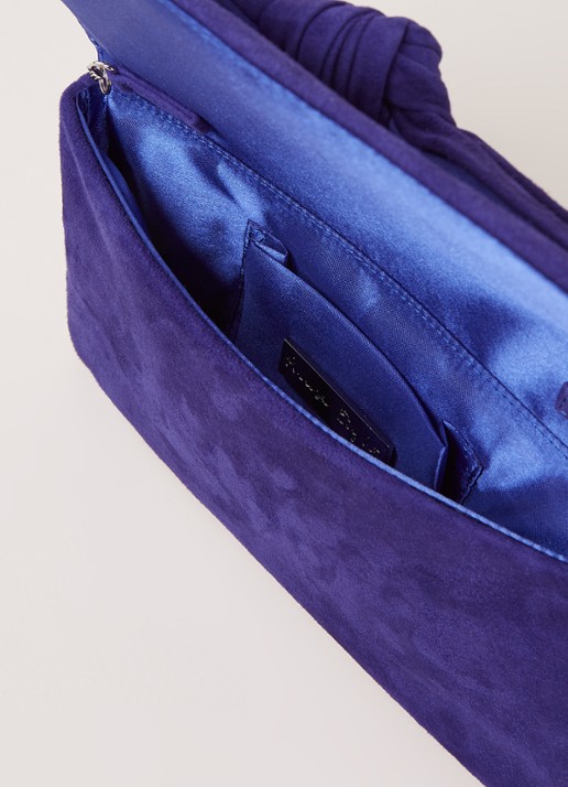 Phase Eight Carrie Knot clutch van suède - detail 3 kobaltblauw