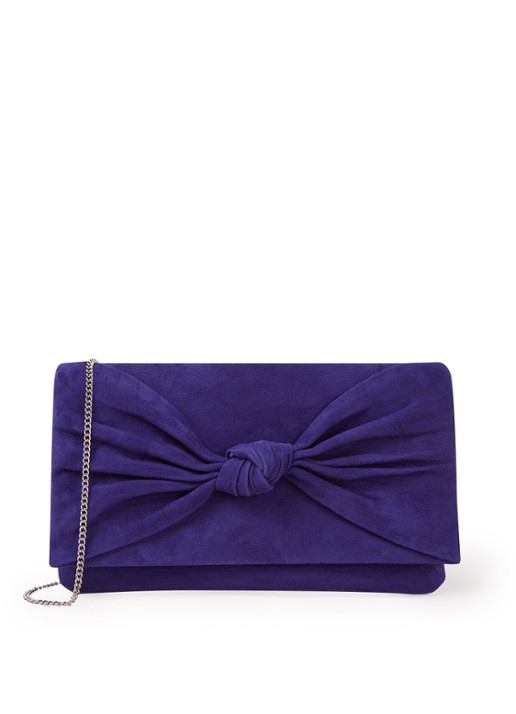 Phase Eight Carrie Knot clutch van suède - voorkant kobaltblauw
