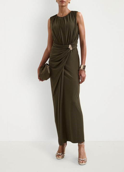 Phase Eight Cassidy maxi jurk met plooidetail - voorkant 7 donkergroen