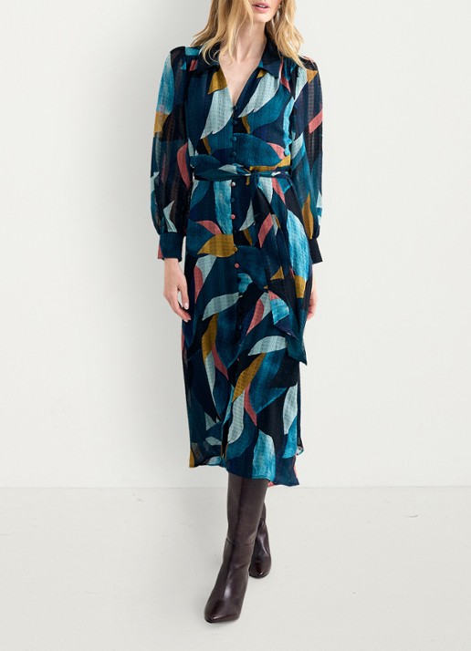 Phase Eight Catalina midi blousejurk met bloemenprint - voorkant 3 multicolor