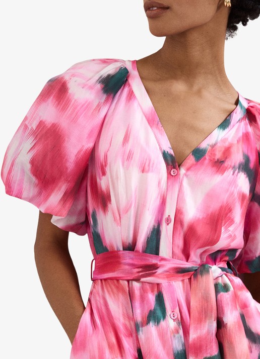 Phase Eight Caterina midi jurk met pofmouw en print - detail 5 roze