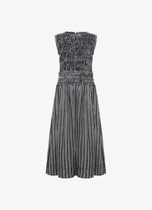 Phase Eight Chiara midi jurk met smockwerk en print - voorkant zwart