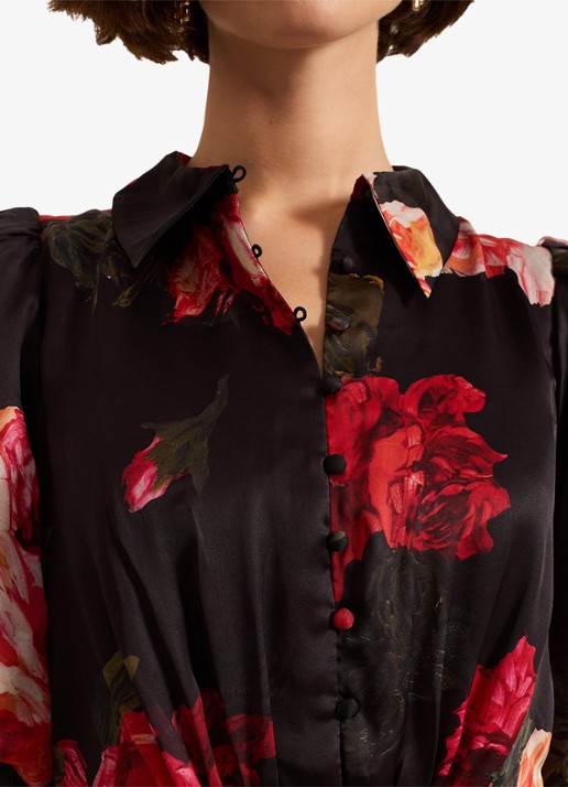 Phase Eight Cilla midi jurk met bloemenprint en pofmouw - detail 5 zwart