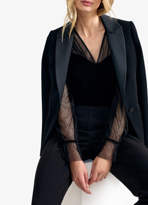 Phase Eight Cindy top met details van mesh - detail 4 zwart