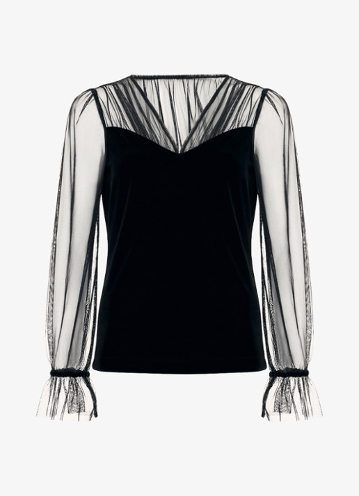 Phase Eight Cindy top met details van mesh - voorkant 6 zwart