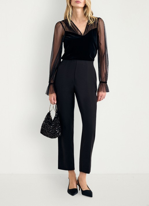 Phase Eight Cindy top met details van mesh - voorkant 7 zwart