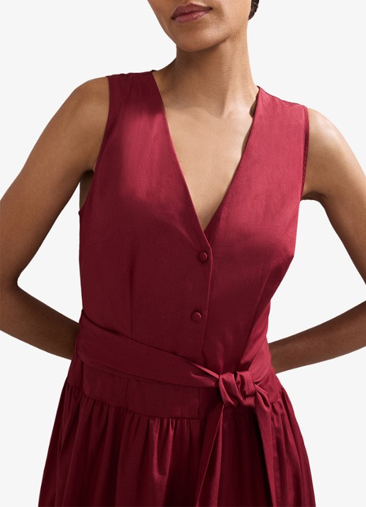 Phase Eight Clarissa midi jurk met strikceintuur - detail 5 bordeauxrood