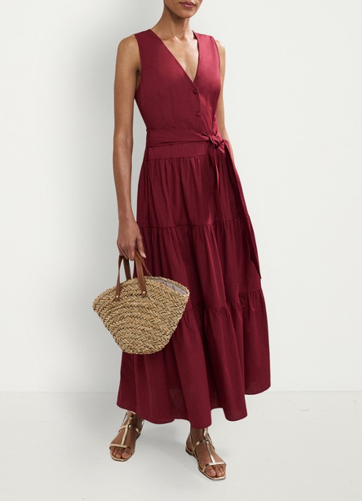 Phase Eight Clarissa midi jurk met strikceintuur - detail 8 bordeauxrood