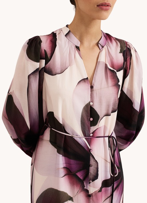 Phase Eight Clarra midi blousejurk  met bloemenprint - detail 2 paars