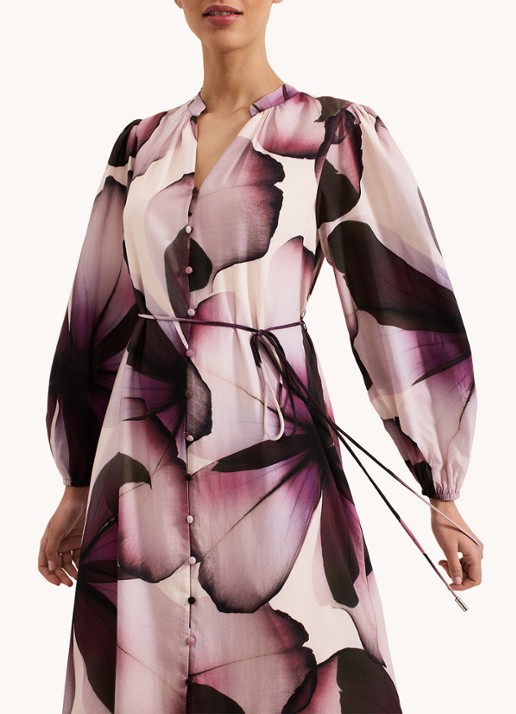 Phase Eight Clarra midi blousejurk  met bloemenprint - detail 3 paars