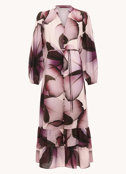 Phase Eight Clarra midi blousejurk  met bloemenprint - voorkant 7 paars