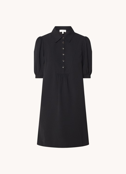 Phase Eight Claudia mini blousejurk met steekzakken en pofmouw - voorkant 2 zwart