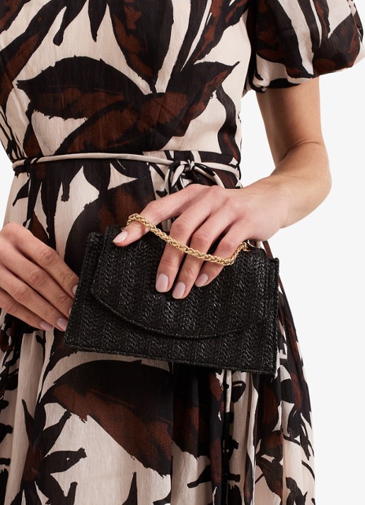 Phase Eight Clutch van raffia - voorkant 7 zwart