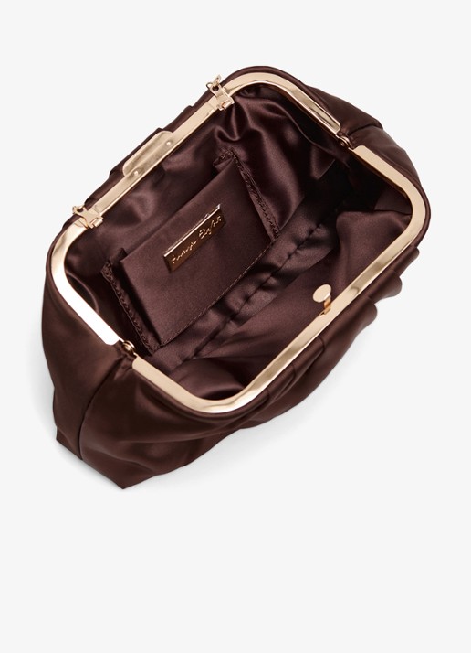 Phase Eight Clutch van satijn met afneembare schouderriem - achterkant bruin