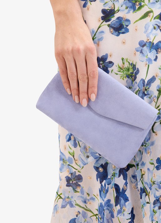 Phase Eight Clutch van suède met afneembare schouderriem - voorkant 2 paars