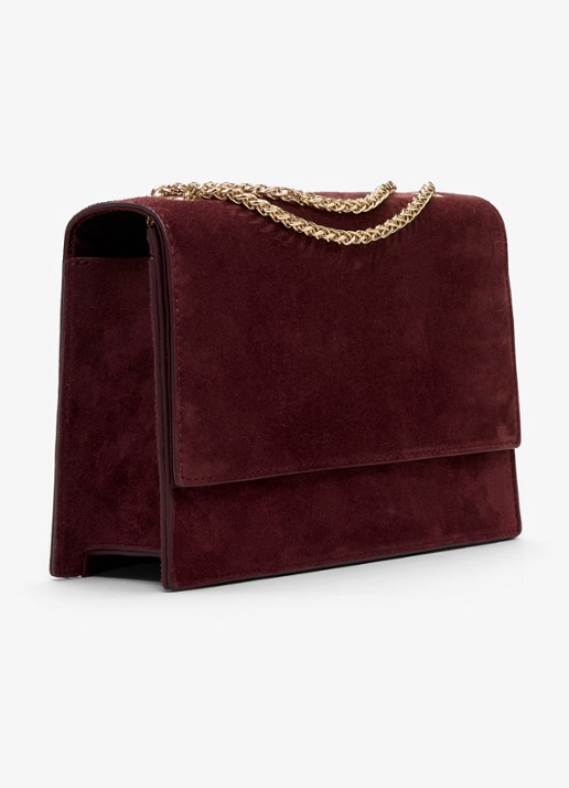 Phase Eight Clutch van suéde - detail bordeauxrood