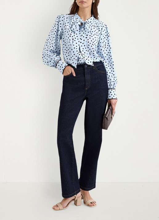 Phase Eight Coco blouse met stippenprint - voorkant 3 donkerblauw
