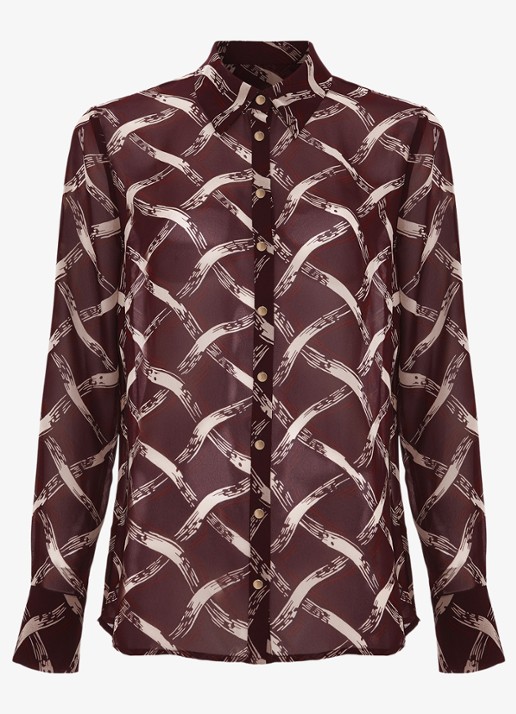 Phase Eight Cora blouse met print - voorkant 2 donkerrood