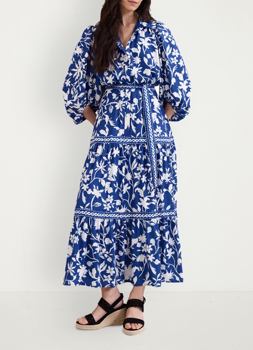 Phase Eight Coralie maxi jurk met bloemenprint - voorkant 2 donkerblauw