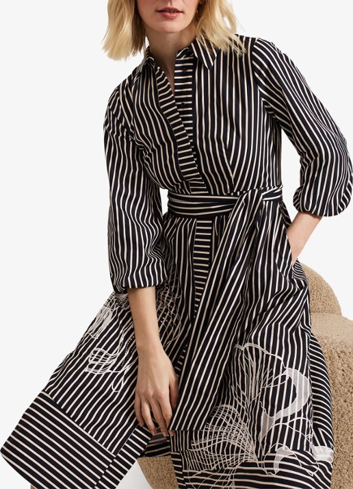 Phase Eight Corina midi blousejurk met print en strikceintuur - detail 5 zwart