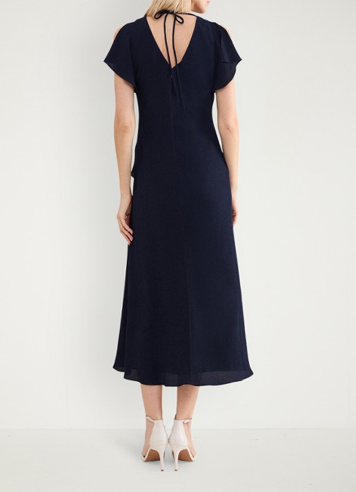 Phase Eight Cosette midi jurk met franjes - achterkant blauw