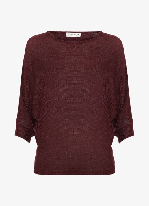 Phase Eight Cristine fijngebreide trui met lurex - voorkant bordeauxrood