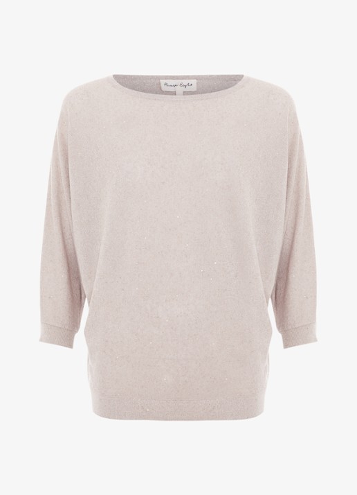 Phase Eight Cristine fijngebreide trui met pailletten - voorkant 6 beige