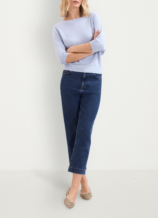 Phase Eight Cristine fijngebreide trui met ronde hals - voorkant 3 blauw