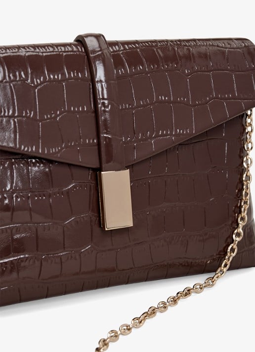 Phase Eight Crossbodytas van leer met crocostructuur - detail donkerbruin