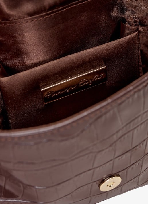 Phase Eight Crossbodytas van leer met crocostructuur - detail 2 donkerbruin