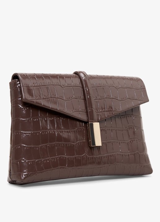 Phase Eight Crossbodytas van leer met crocostructuur - detail 3 donkerbruin