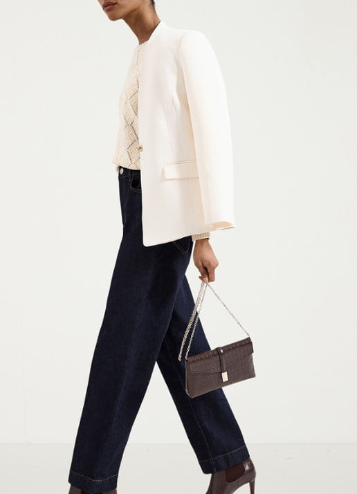 Phase Eight Crossbodytas van leer met crocostructuur - detail 4 donkerbruin