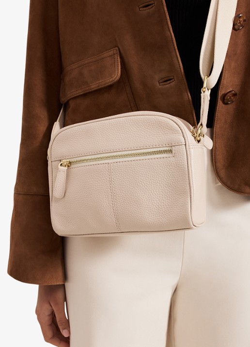 Phase Eight Crossbodytas van leer - detail 4 ivoor