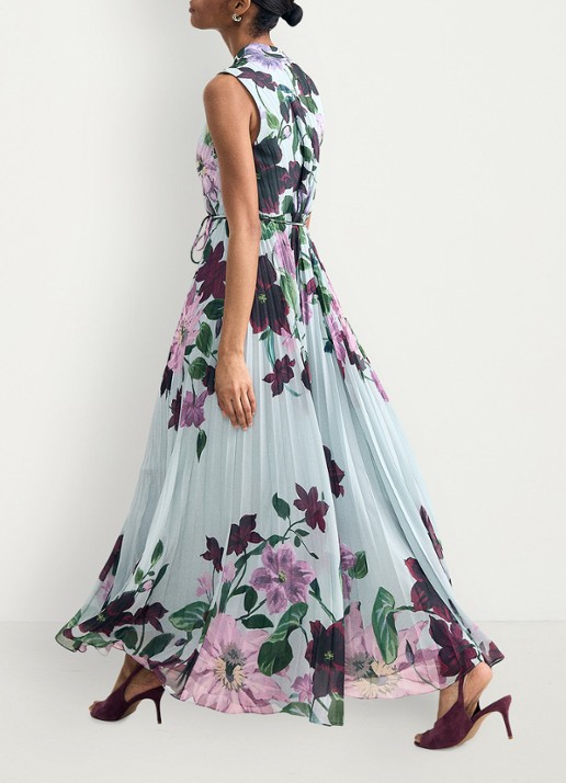 Phase Eight Dahlia maxi jurk met bloemenprint en plooien - achterkant lichtblauw