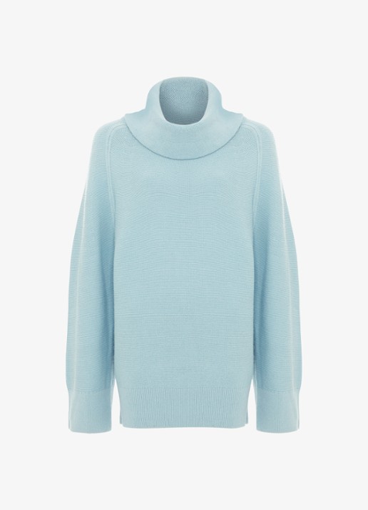 Phase Eight Dahlie fijngebreide mini jurk in kasjmierblend - voorkant lichtblauw