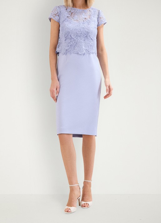 Phase Eight Daisy midi jurk met top van broderie - voorkant 2 lichtblauw