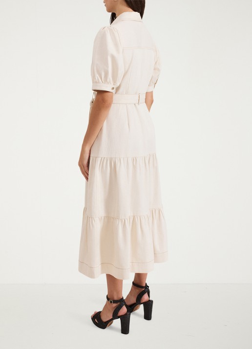 Phase Eight Danah midi blousejurk met strikceintuur - achterkant beige