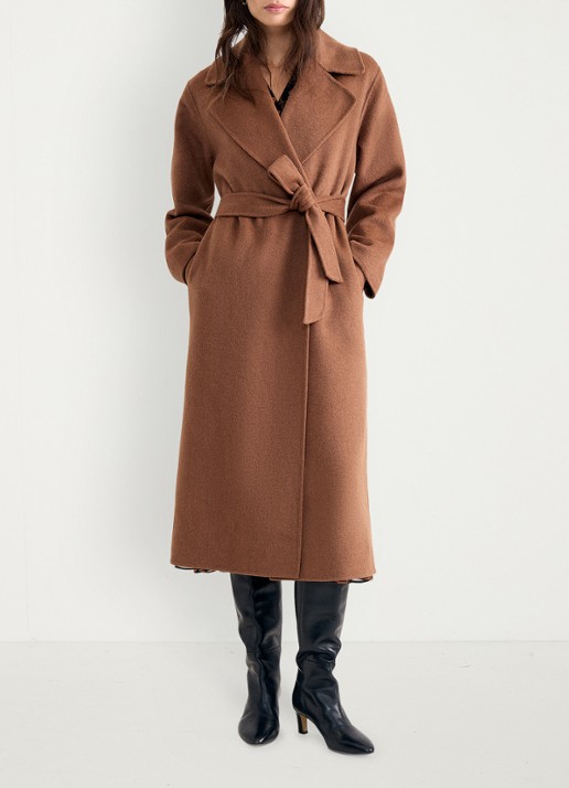 Phase Eight Darcy mantel in wolblend met strikceintuur - voorkant 8 bruin