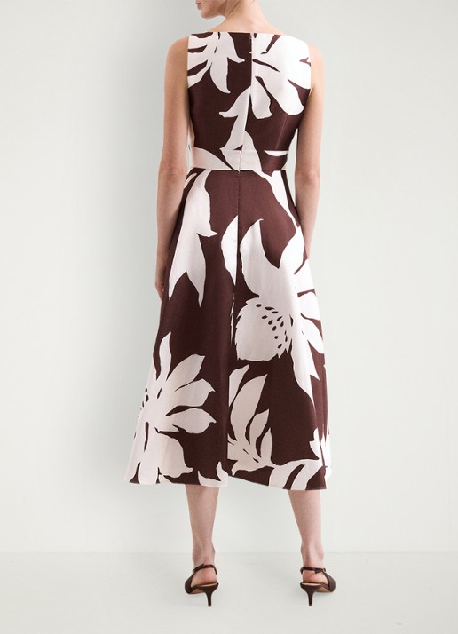 Phase Eight Delicia midi jurk met bloemenprint - achterkant 8 chocoladebruin