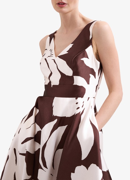 Phase Eight Delicia midi jurk met bloemenprint - detail 4 chocoladebruin