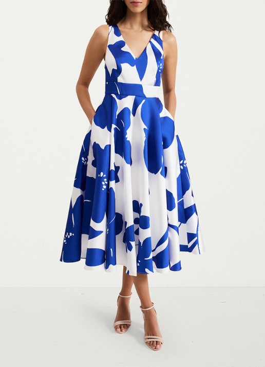 Phase Eight Delicia midi jurk met print - detail 5 kobaltblauw